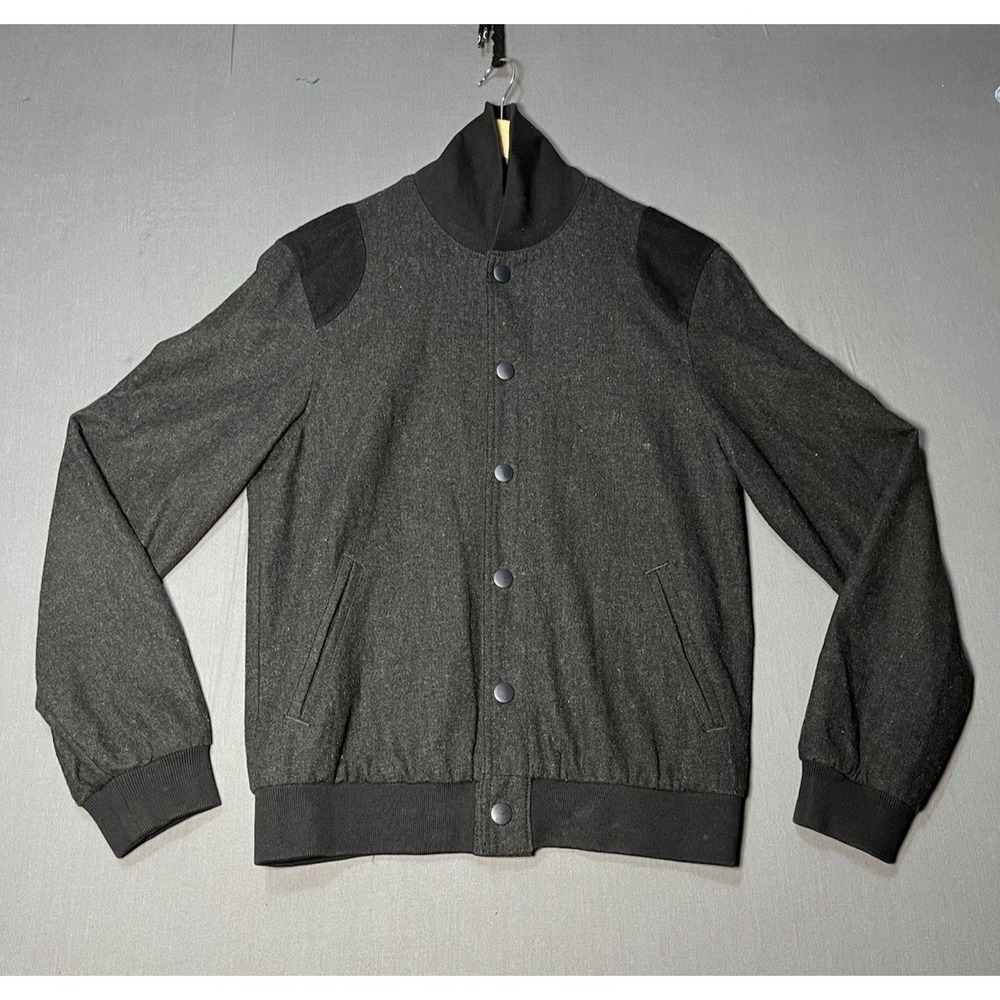 BDG Black Bomber Varsity Classic Snap Jacket Front Size Small